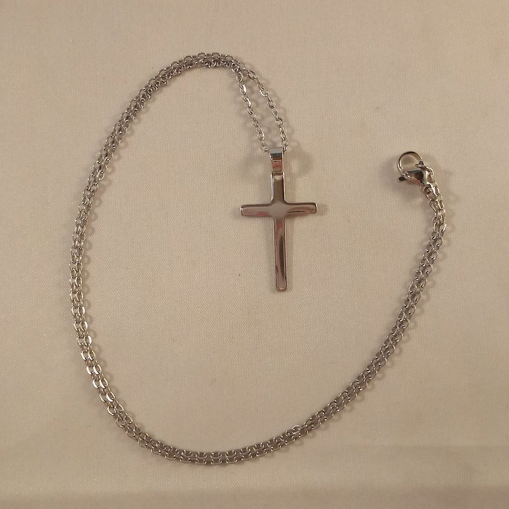 Silver Stainless Steel Smooth Cross Pendant Chain Necklace 18" Party Gift - Picture 3 of 4